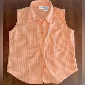 Girls Sleeveless button down blouse orange plaid